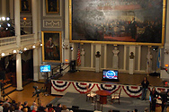 The stage is set for the Factor in Faneuil Hall in Boston, MA.