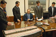 Bill signing books at the Nixon Library